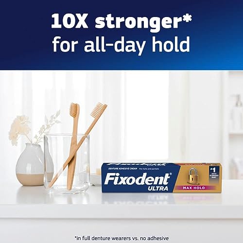 Fixodent Ultra Max Hold Secure Denture Adhesive Cream for Full and Partial Denture Wearers, 2.2oz (Pack of 4)