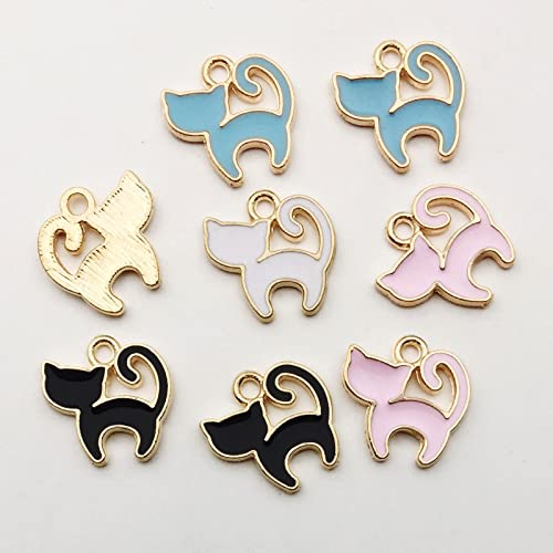 Cat Charms - 24 Pcs DIY Kitten Animals Mulicolor Pendants for Earrings Bracelets Necklaces Supplies Mixed Enamel Beads for Jewelry Making Earrings Decorations for Crafting Finding