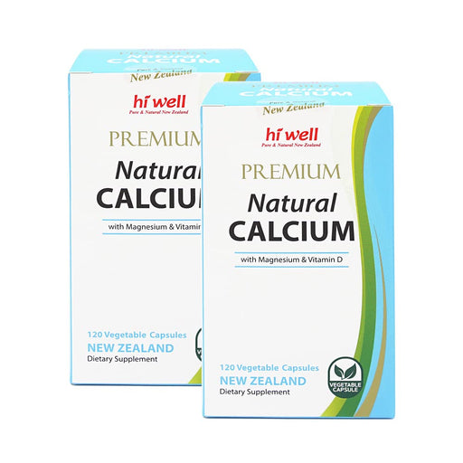 (Pack of 2) Hi Well Premium Natural Calcium with Magnesium & Vitamin D 120Vegetarian Capsules
