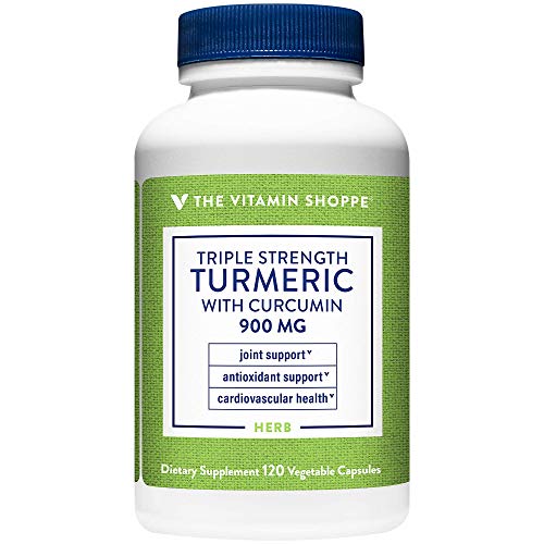 The Vitamin Shoppe Triple Strength Turmeric with Curcumin 900mg, Supports Joint Mobility & Provides Antioxidant Benefits & 5mg Bioperine to Enhance Nutrient Absorption - Once Daily (120 Capsules)