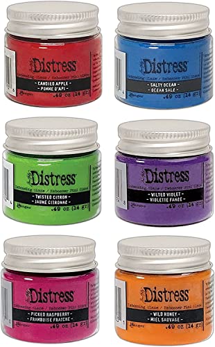 Ranger Ink Tim Holtz Distress Embossing Glaze Bundle 6 Bright Colors, Candied Apple, Picked Raspberry, Salty Ocean, Twisted Citron, Wild Honey, Wilted Violet
