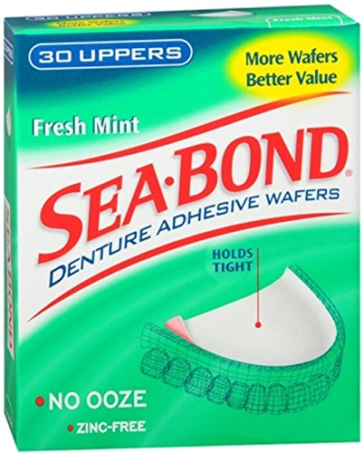 SEA-BOND Denture Adhesive Seals Uppers Fresh Mint, 30 Each (Pack of 4)