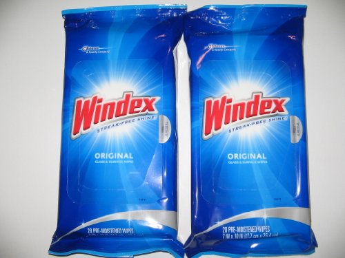(2 Pack)-Windex Streak-Free Shine, Original Glass & Surface Wipes, 28 count each