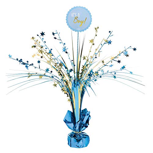 Dazzling "It's a Boy" Foil Spray Centerpiece, 18" (1 Count) | Elegant Gold & Blue Table Decor, Perfect for Baby Shower Celebrations