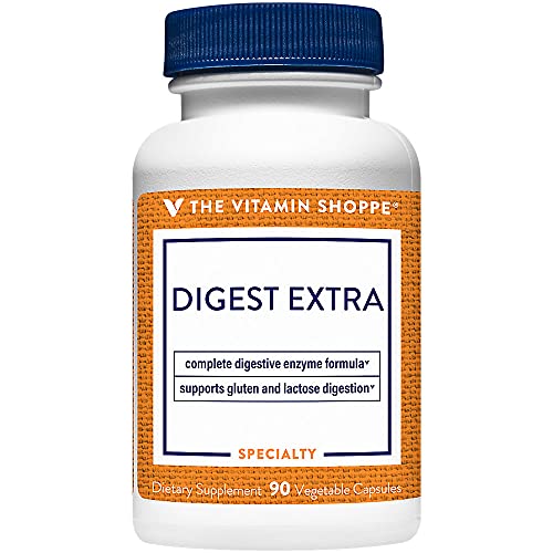 The Vitamin Shoppe Digest Extra - Digestive Enzymes for Fats, Carbohydrates and Protein Including a Digestive Aid for Gluten and Dairy - Supports Nutrient Absorption (90 Vegetable Capsules)