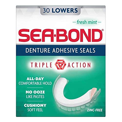 SEA-BOND Denture Adhesive Wafers Lowers Fresh Mint 30 Each (Pack of 4)