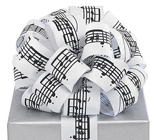 Black Musical Notes White Ribbon 20 Yards 1.5" Wired Bow Craft Decor Music Gift