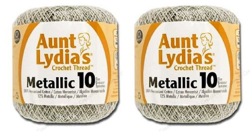 Aunt Lydia's Crochet Cotton Metallic Crochet Thread Size 10 (2 - Pack) (Silver/Silver)