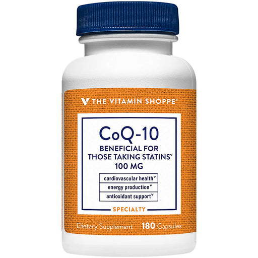 The Vitamin Shoppe CoQ-10 100mg - Beneficial for Those Taking Statins – Supports Heart & Cellular Health and Healthy Energy Production, Essential Antioxidant – Once Daily (180 Capsules)