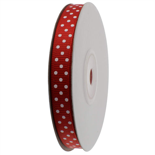 ATRibbons 50 Yards 3/8 Inch Wide Dot Printed Grosgrain Ribbons,Color Grosgrain Ribbons with White Dots for Hair Bows Gift Wrapping and Craft,25 Yards/Spools x 2 Spools (Red)