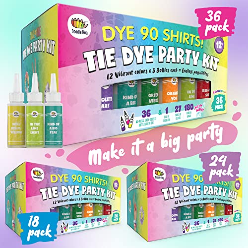 Tie Dye Party Kit for Kids & Adults - 36 Large Tye Dye Bottles with 12 Colors & Tie Dye Powder, Soda Ash, Gloves - Tie Dye Kit for Large Groups - Non-Toxic Tyedyedye Kit - Dye for Clothes
