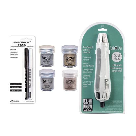 Embossing Starter Kit: Wow Heat Tool Machine, Emboss It Pens, Wow Gold, Silver, Platinum and Copper Powder Set