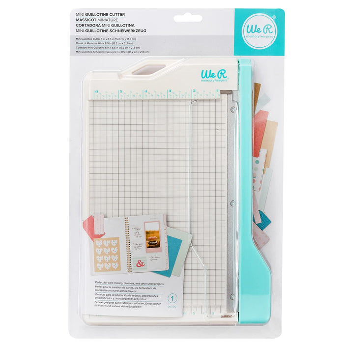 We R Memory Keepers, Mini Guillotine Cutter, White, 6" x 8.5", Stack Paper Cutter and Trimmer, Scrapbooking, and Crafting Tool with Built in Ruler, Cut Cardstock, Paper, and More
