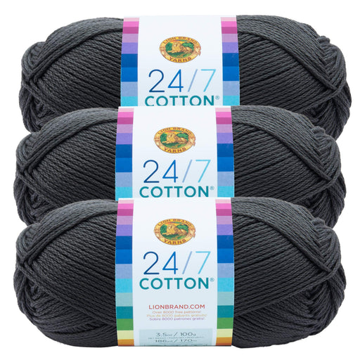 (3 Pack) Lion Brand Yarn 761-150 24/7 Cotton Yarn, Charcoal