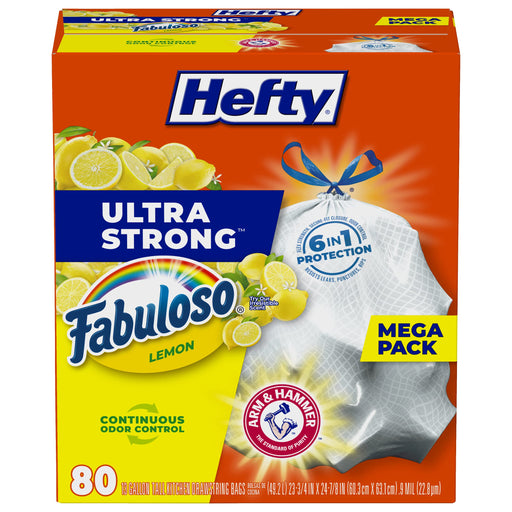 Hefty Ultra Strong Tall Kitchen Trash Bags, Fabuloso Lemon Scent, 13 Gallon, 80 Count
