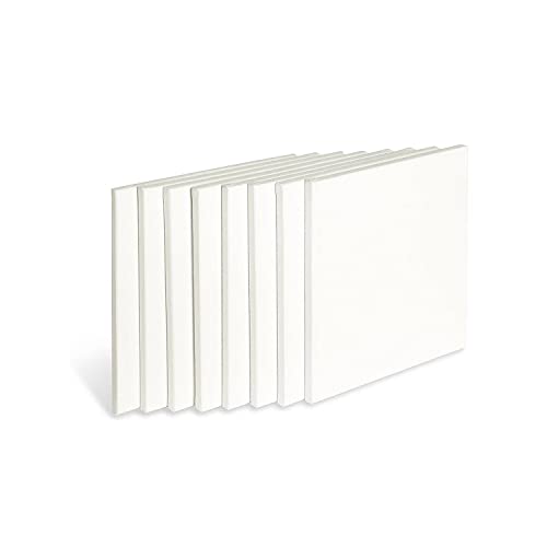 KINGART 804-8 White 12" x 12" Stretched Artist Canvas, Pack of 8, Gesso Primed - 100% Cotton Square Canvases, 5/8" Profile, Art Supplies for Oil and Acrylic Painting