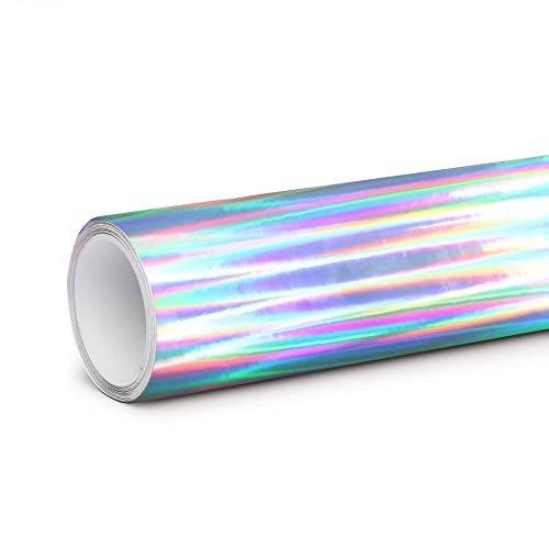 Silver Holographic Vinyl Permanent, 12"x15 FEET Rainbow Holographic Vinyl Roll, Chrome Holographic Sticker Vinyl for Cricut, Silhouette, Signs, Decals by Turner Moore Edition (15FT)