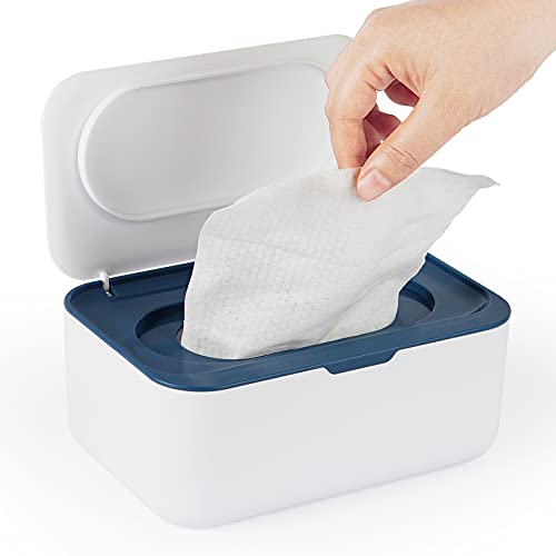 Flenpptly Baby Wipes Dispenser, Wipes Case Baby Wipe Holder Keeps Wipes Fresh, Non-Slip, Easy Open & Close (Blue)