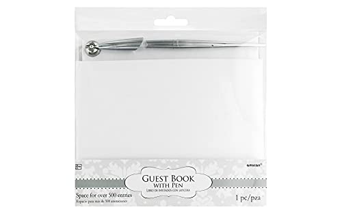 White Pearlized Wedding Guest Book With Silver Electroplated Pen (7.38" x 8.13"), Pack Of 2 - Elegant Party Keepsake For Engagement, Reception & Anniversary Celebrations