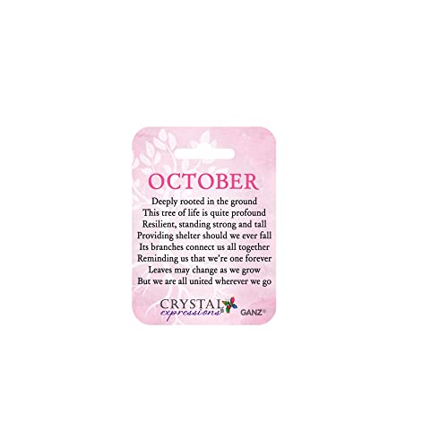 Ganz Birthday Tree of Life Charm - October, Iron and Acrylic, 1.50 Inch Width, 3.75 Inches Length, Pink