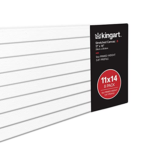 KINGART 802-8 White 11"x14" Stretched Artist Canvas, Pack of 8, Gesso Primed - 100% Cotton Rectangular Canvases, 5/8" Profile, Art Supplies for Oil and Acrylic Painting