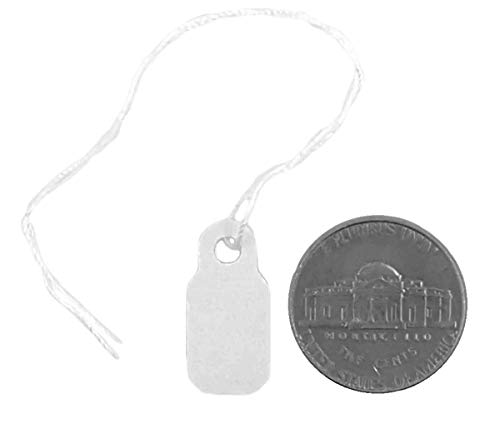White Paper Tags, Jewelry Price Tags with string (3/8" x 7/8")