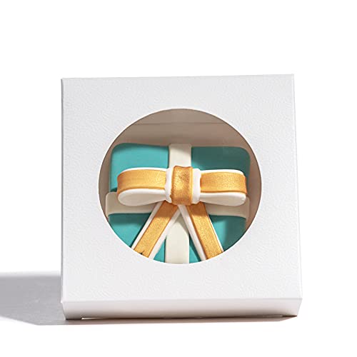 RomanticBaking 100 Pack individul Pyo Valentine Cookies Boxes With Window 4 3/8" x 4 3/8" x 1 1/5" Small Gift Boxes Mini Dount Boxes Pie Boxes