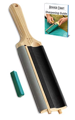 BeaverCraft LS5P1 Wood Carving Strop Wood Carving Gouge Hook Knife Sharpening Honing Tools Strop Stropping Kit Leather Paddle Strop Spoon Carving Tools Sharpening Kit Sharpener with Polishing Compound