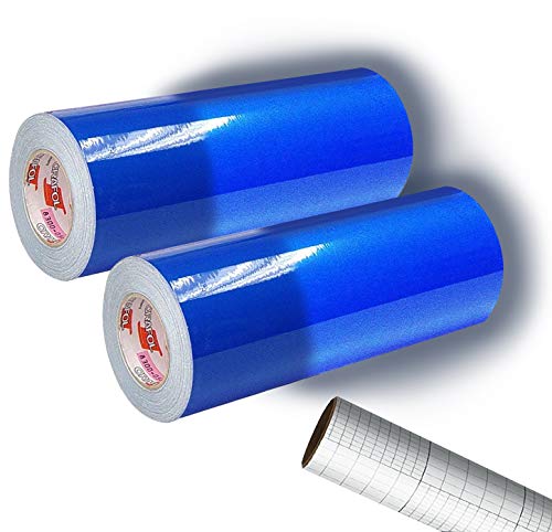 ORACAL 5400 Blue Reflective Adhesive Vinyl Wrap 12" x 24" Roll for Silhouette, Cameo & Cricut Including 12" x 24" Clear Transfer Paper Roll (2 Roll Pack)