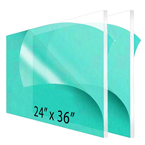 (2 Pack) 1/8" Thick Clear Acrylic Sheets - 24" x 36" Pre-Cut Plexiglass Sheets for Craft Projects, Signs, Sneeze Guard, and More - Cut with Laser, Power Saw, or Hand Tools