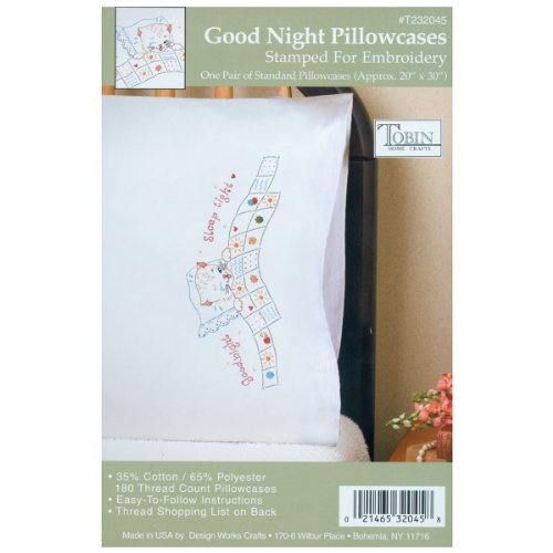 Tobin Stamped Pillowcases Nigh,t 20" x 30" Embroidery Kit, Good Night