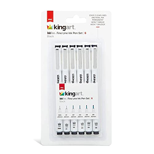 KINGART 430-6 PRO Inkline Micro Line & Precision Graphic Pens, 6 Assorted Nibs, Archival Waterproof Black Japanese Ink for Art, Illustration, Calligraphy, Sketching, Anime, Technical Drawing, Manga