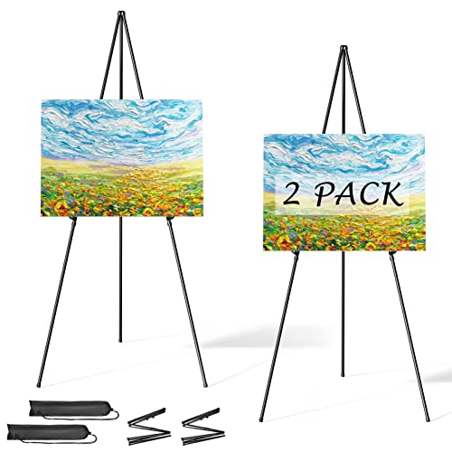 Easel Stand for Display, Aredy 63" Portable Painting Easel, Lightweight Metal Easels for Painting Canvas, Wedding Sign (2 Pack)