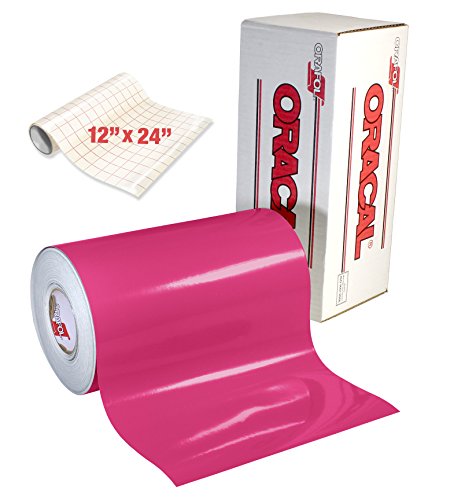 ORACAL 651 Gloss Pink Adhesive Craft Vinyl for Cameo, Cricut & Silhouette Including Free 12" x 24" Roll of Clear Transfer Paper (6ft x 12")
