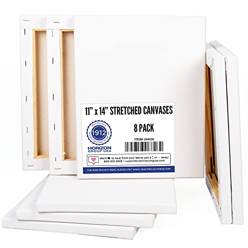 Horizon Group USA Stretched Canvas 11"" x 14"" 8 PK, 16mm Thick, 100% Cotton, for Painting, Pouring, Oil Paint, Multi-Media Art, 8-Pack (204039)