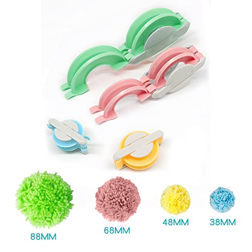 BRIMFULITE Pompom Makers 4 Sizes Pom Pom Machine Tool Set for DIY Wool Yarn Knitting Craft Project, with Scissors (Green，Blue，Pink，Yellow)