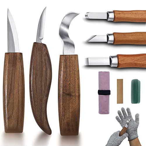 Wood Carving Tools, Wood Carving Knives, 10 in 1 Whittling Wood Carving Kit for Adult, Kids and Beginners