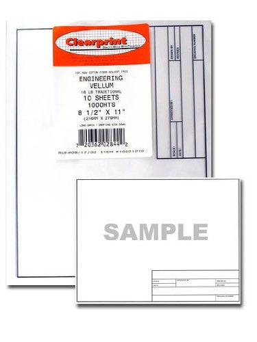 Clearprint Vellum Sheets with Engineer Title Block, 8.5x11 Inches, 16 lb., 60 GSM, 1000H 100% Cotton, 10 Sheets/Pack, Translucent White (10221210)