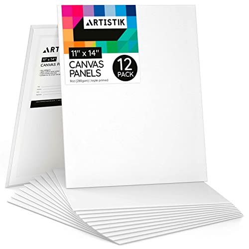 Blank Canvas - Canvas Frames Panel Board for Painting,100% Cotton Artist Triple Primed Gesso Canvas Panels Art Paint Supply by Artistik (Pack of 12- 11" x 14")
