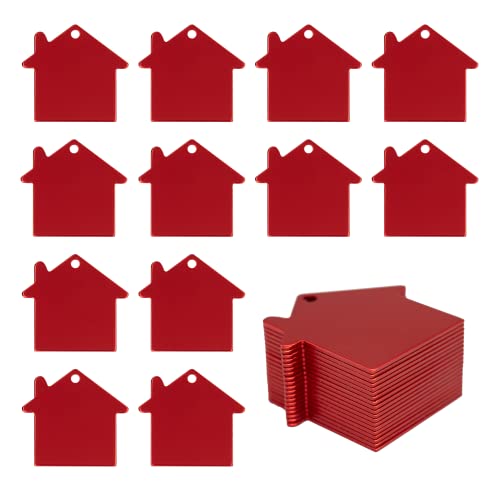 StayMax House Shape Aluminum Blank Tags Stamping Blanks Engraving Blanks Tags 25 Pack (Red)