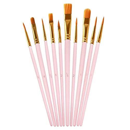 1 Pack Paint Brushes Set, 10 Pcs Nylon Hair Painting Brushes for Watercolor, Oil, Acrylic Paint, Pink