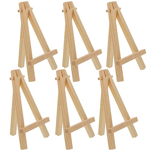 U.S. Art Supply 8" High Small Natural Wood Display Easel (Pack of 6), A-Frame Artist Painting Party Tripod Mini Easel - Tabletop Holder Stand for Canvases, Kids School Crafts, Event Signs Photos, Gift