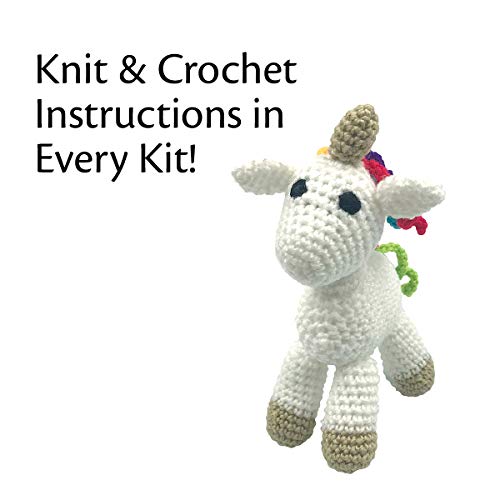 Darn Good Yarn - Unicorn DIY Crochet Amigurumi - Crochet Kit Include Pattern, Yarn, Crochet Hook, Stuffing and Knitting Needles