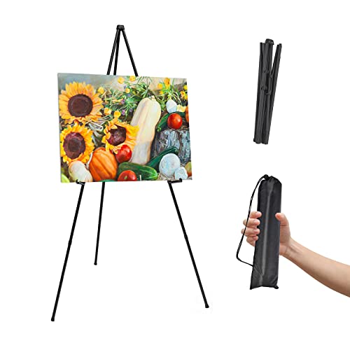 Easel Stand for Wedding Sign & Poster 63'' Adjustable Easels for Display Black Art Easel for Floor Adjustable Metal Easel Stand,Quick Set-Up Tripod Stand, Presentations,Signs,Posters