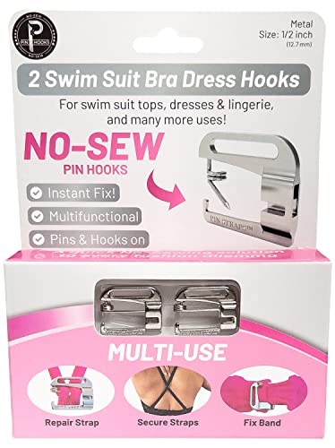 (No Sew) Swimsuit Bra Hooks Replacement, ½ Inch, Metal, Pin Hooks by Pin Straps (2)