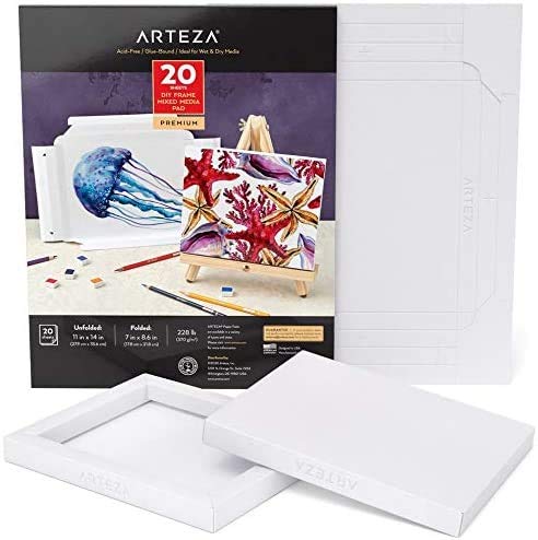 ARTEZA Mixed Media Paper Foldable Canvas Pad, 7x8.6 Inches, 20 Sheets, DIY Frame, Heavyweight Multimedia Paper, 228 lb, 370 GSM, Acid-Free, Art Supplies for Painting & Mixed Media Art