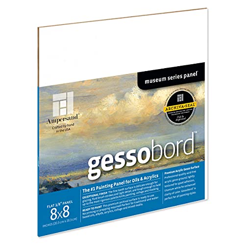 Ampersand Art Supply Gesso Wood Painting Panel: Museum Series Gessobord, 8" x 8", 1/8" Flat Profile