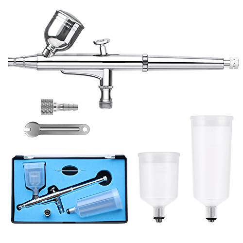 0.3mm Dual Action Airbrush Kit with Three Different Cups(6CC,20CC,40CC) Portable Airbrush Set for Makeup,Commercial Arts,Cake Decoration,Nail Art,Photo Retouching,Model Making and Crafts