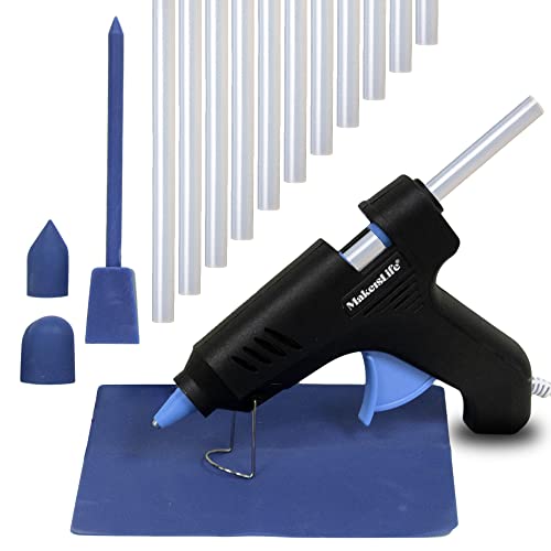 Full Size Hot Glue Gun for Crafts. A full size glue gun kit with built-in stand, 12 Full Size Glue Sticks, Silicone Mat, 3-In-1 Crafting Tool, Round & Pointed Tip Finger Guard.