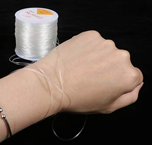 0.5mm Crystal Elastic String - 2 Roll Clear White Stretchy Bead Cord String & 2 Root Threading Needles for Bracelet,Beading, Jewelry Making(100m/Roll), Clear